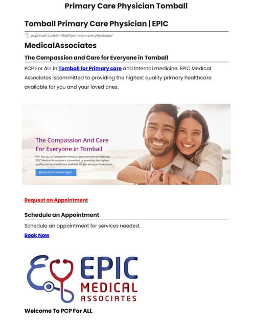 Primary Care Physician Tomball and Houston -EPIC Medical Associates | PDF